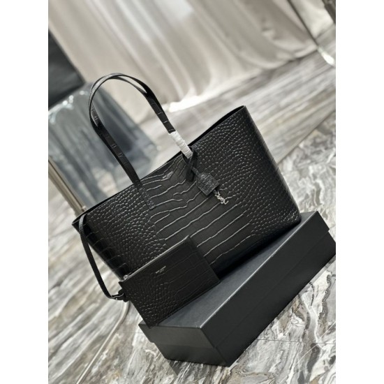 Replica YSL Saint Laurent Shopping Tote Bag Pelle Stampa Coccodrillo Nera Replica YSL Saint Laurent Shopping Tote Bag Pelle Stampa Coccodrillo Nera