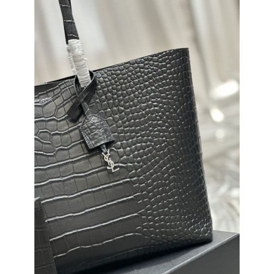Replica YSL Saint Laurent Shopping Tote Bag Pelle Stampa Coccodrillo Nera Replica YSL Saint Laurent Shopping Tote Bag Pelle Stampa Coccodrillo Nera