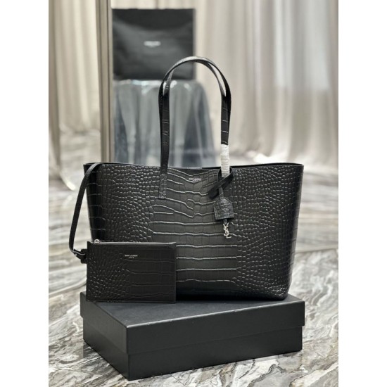 Replica YSL Saint Laurent Shopping Tote Bag Pelle Stampa Coccodrillo Nera Replica YSL Saint Laurent Shopping Tote Bag Pelle Stampa Coccodrillo Nera
