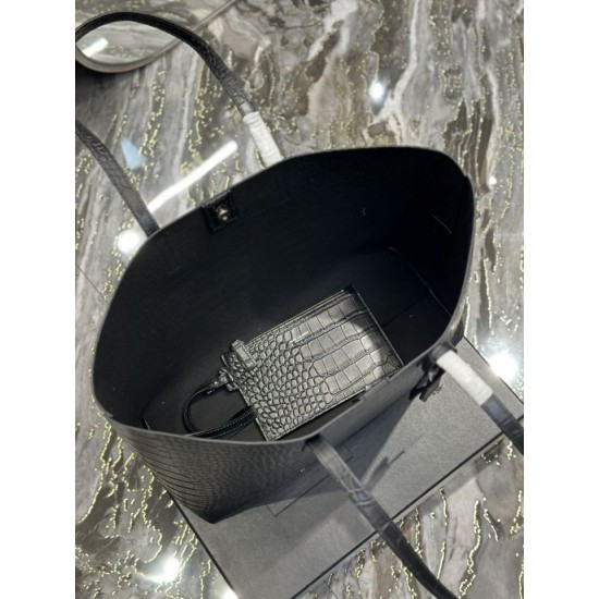 Replica YSL Saint Laurent Shopping Tote Bag Pelle Stampa Coccodrillo Nera Replica YSL Saint Laurent Shopping Tote Bag Pelle Stampa Coccodrillo Nera