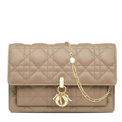 Replica Christian Dior Lady Dior Chain Pouch Albicocca