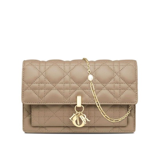 Replica Christian Dior Lady Dior Chain Pouch Albicocca