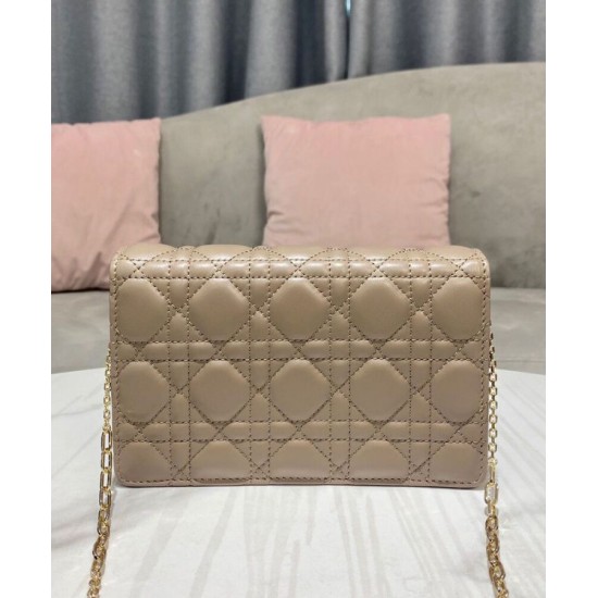 Replica Christian Dior Lady Dior Chain Pouch Albicocca