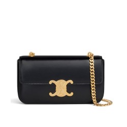 Replica Celine Borsa A Tracolla Catena Triomphe Pelle Di Vitello Lucida Nera