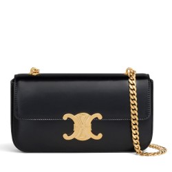 Replica Celine Borsa A Tracolla Catena Triomphe Pelle Di Vitello Lucida Nera