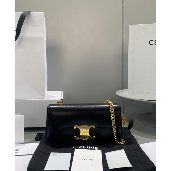 Replica Celine Borsa A Tracolla Catena Triomphe Pelle Di Vitello Lucida Nera