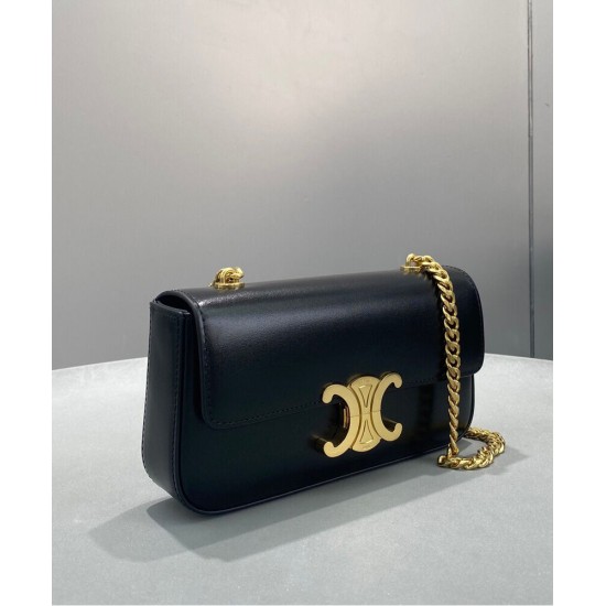Replica Celine Borsa A Tracolla Catena Triomphe Pelle Di Vitello Lucida Nera