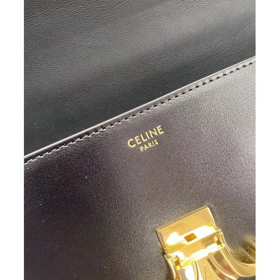 Replica Celine Borsa A Tracolla Catena Triomphe Pelle Di Vitello Lucida Nera