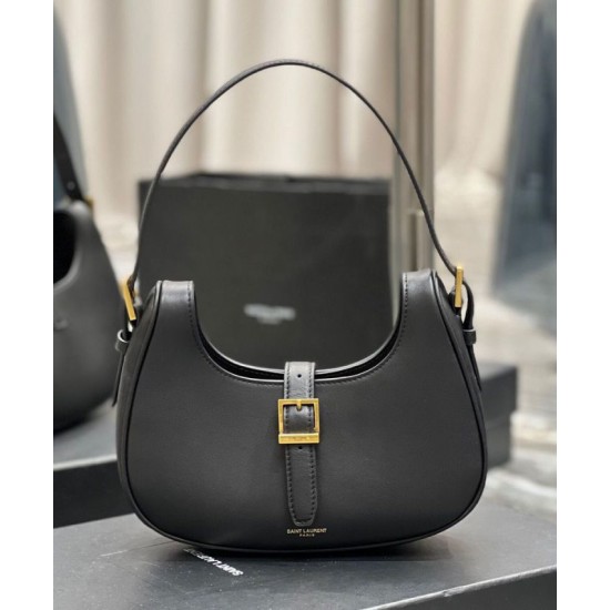 Replica YSL Saint Laurent Borsa Hobo Le Fermoir Pelle Lucida Nera