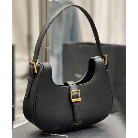 Replica YSL Saint Laurent Borsa Hobo Le Fermoir Pelle Lucida Nera