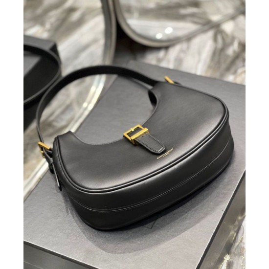 Replica YSL Saint Laurent Borsa Hobo Le Fermoir Pelle Lucida Nera