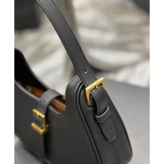 Replica YSL Saint Laurent Borsa Hobo Le Fermoir Pelle Lucida Nera