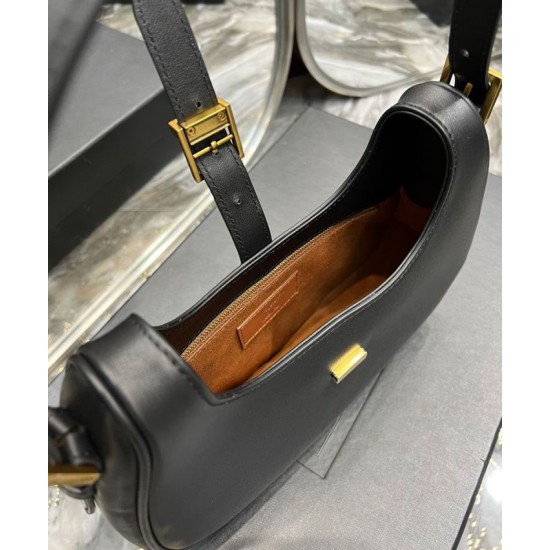 Replica YSL Saint Laurent Borsa Hobo Le Fermoir Pelle Lucida Nera