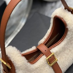 Replica Borsa Hobo YSL Saint Laurent Le Fermoir Shearling Merino 672615 Crema