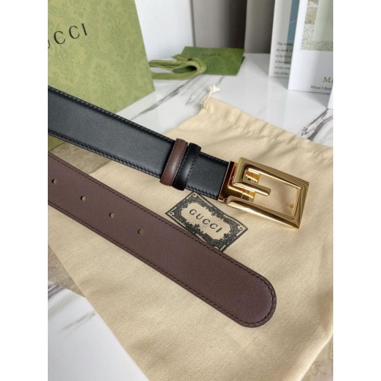 Replica Cintura reversibile Gucci con fibbia G quadrata 626974 Hardware dorato Replica Cintura reversibile Gucci con fibbia G quadrata 626974 Hardware dorato