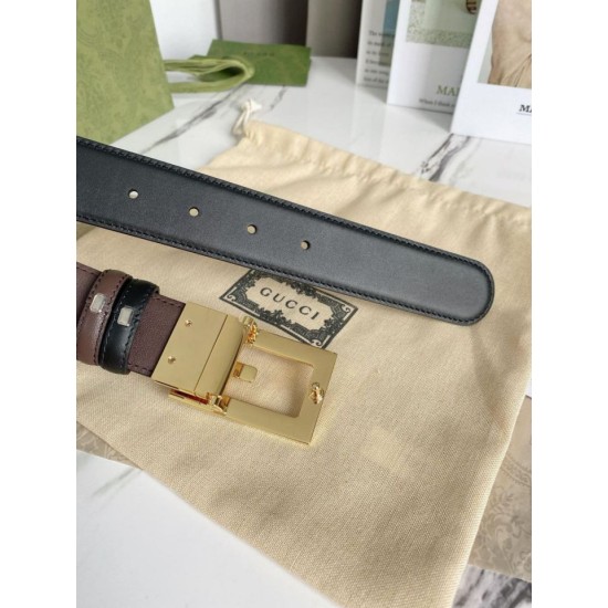 Replica Cintura reversibile Gucci con fibbia G quadrata 626974 Hardware dorato Replica Cintura reversibile Gucci con fibbia G quadrata 626974 Hardware dorato