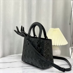 Replica Christian Dior Borsa Lady Dior My Abcdior media in pelle di vitello Cannage nera con motivo diamante