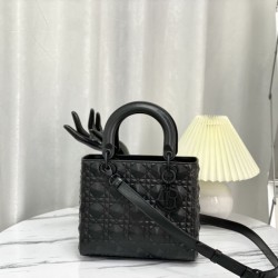 Replica Christian Dior Borsa Lady Dior My Abcdior media in pelle di vitello Cannage nera con motivo diamante