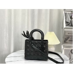 Replica Christian Dior Borsa Lady Dior My Abcdior media in pelle di vitello Cannage nera con motivo diamante