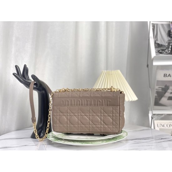 Replica Christian Dior Borsa Dior Caro media in pelle di vitello Cannage grigia