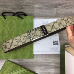 Replica Cintura Gucci GG con fibbia rettangolare 722370 35mm Acciaio Marrone