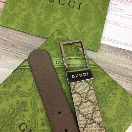 Replica Cintura Gucci GG con fibbia rettangolare 722370 35mm Acciaio Marrone Replica Cintura Gucci GG con fibbia rettangolare 722370 35mm Acciaio Marrone