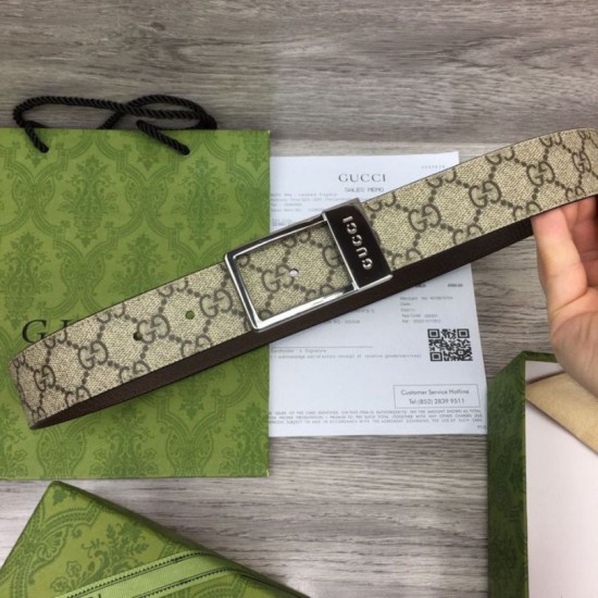 Replica Cintura Gucci GG con fibbia rettangolare 722370 35mm Acciaio Marrone Replica Cintura Gucci GG con fibbia rettangolare 722370 35mm Acciaio Marrone