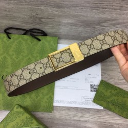 Replica Cintura Gucci GG con fibbia rettangolare 722370 35mm Marrone Oro