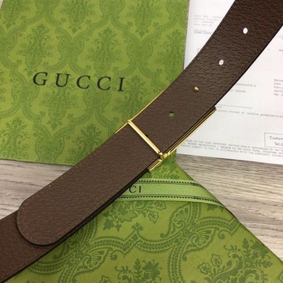 Replica Cintura Gucci GG con fibbia rettangolare 722370 35mm Marrone Oro