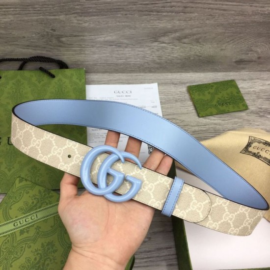 Replica Cintura larga Gucci GG Marmont 400593 40mm Azzurro