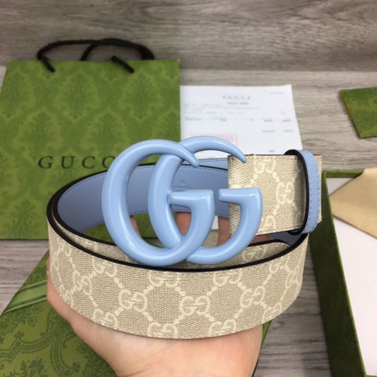 Replica Cintura larga Gucci GG Marmont 400593 40mm Azzurro