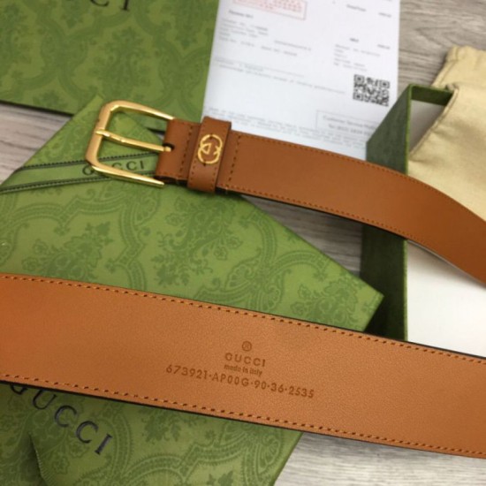 Replica Cintura Gucci con fibbia quadrata e Interlocking G 673921 Marrone