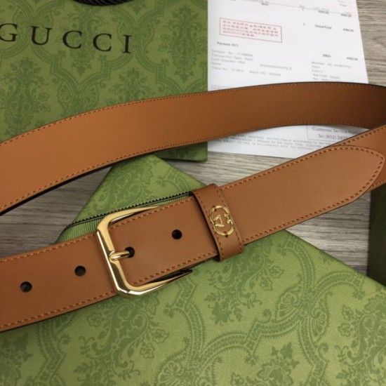 Replica Cintura Gucci con fibbia quadrata e Interlocking G 673921 Marrone