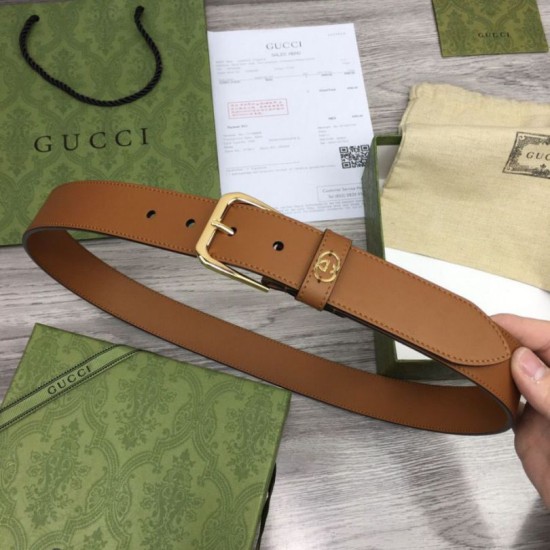 Replica Cintura Gucci con fibbia quadrata e Interlocking G 673921 Marrone
