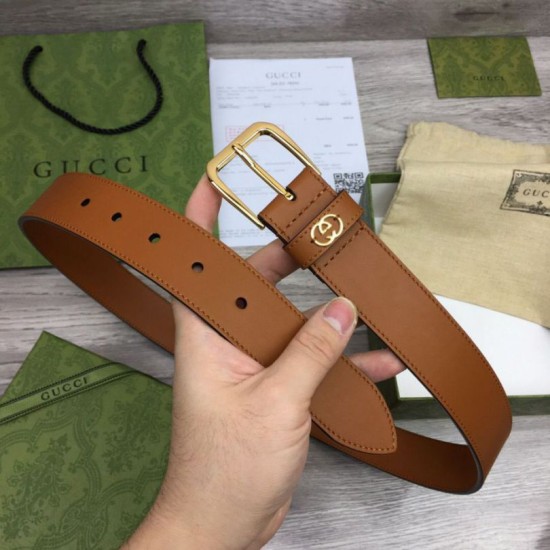 Replica Cintura Gucci con fibbia quadrata e Interlocking G 673921 Marrone