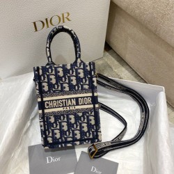 Replica Borsa per telefono Dior Mini Book Tote Ricamo Dior Oblique Blu