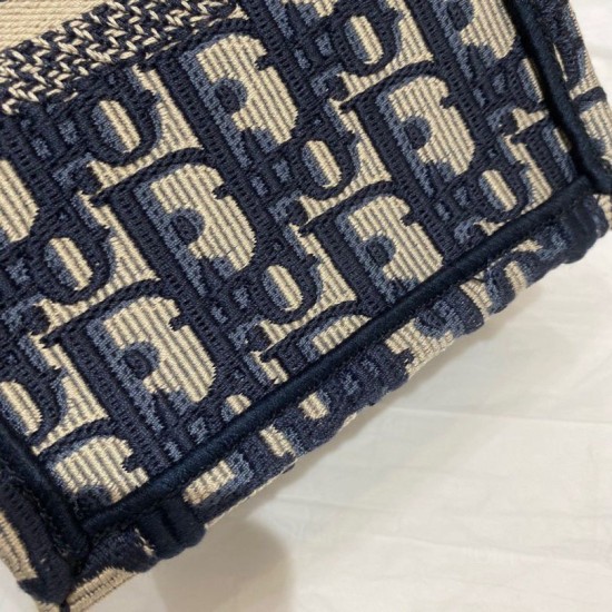 Replica Borsa per telefono Dior Mini Book Tote Ricamo Dior Oblique Blu