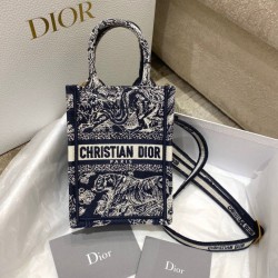 Replica Borsa per telefono Dior Mini Book Tote Toile de Jouy Ricamo inverso Blu