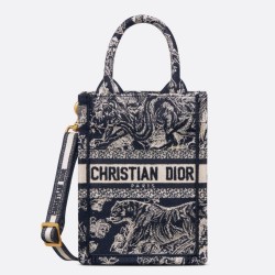 Replica Borsa per telefono Dior Mini Book Tote Toile de Jouy Ricamo inverso Blu