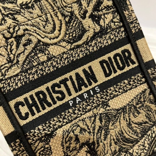 Replica Dior Mini Book Tote Borsa per cellulare Toile de Jouy Ricamo Nocciola