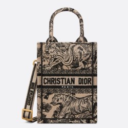 Replica Dior Mini Book Tote Borsa per cellulare Toile de Jouy Ricamo Nocciola