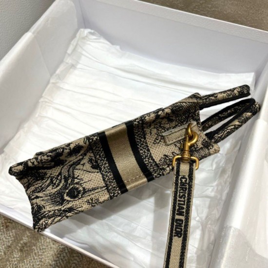 Replica Dior Mini Book Tote Borsa per cellulare Toile de Jouy Ricamo Nocciola