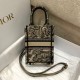 Replica Dior Mini Book Tote Borsa per cellulare Toile de Jouy Ricamo Nocciola