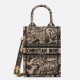Replica Dior Mini Book Tote Borsa per cellulare Toile de Jouy Ricamo Nocciola