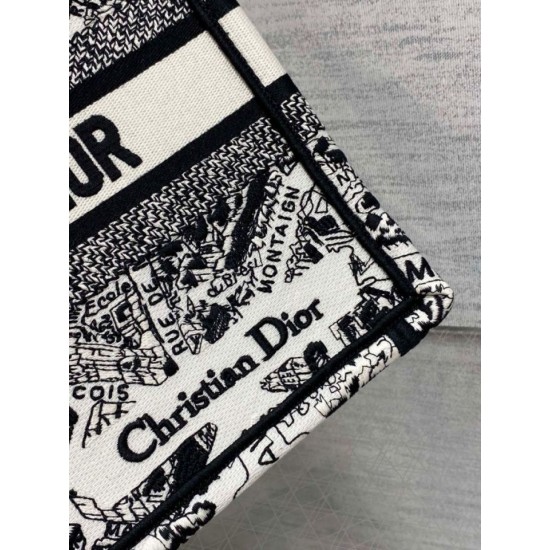 Replica Borsa tote Dior piccola a libro Plan de Paris ricamata bianca