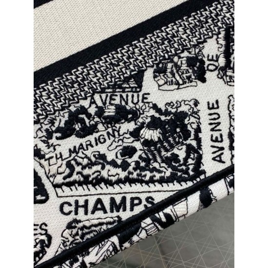 Replica Borsa tote Dior piccola a libro Plan de Paris ricamata bianca
