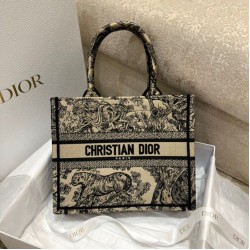 Replica Borsa tote Dior piccola a libro Toile de Jouy ricamata Marrone
