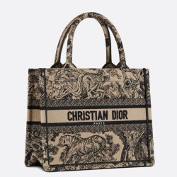 Replica Borsa tote Dior piccola a libro Toile de Jouy ricamata Marrone
