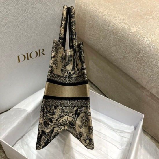 Replica Borsa tote Dior piccola a libro Toile de Jouy ricamata Marrone