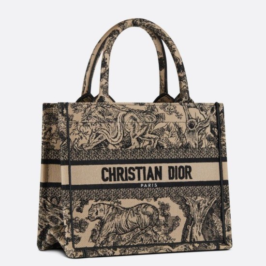 Replica Borsa tote Dior piccola a libro Toile de Jouy ricamata Marrone